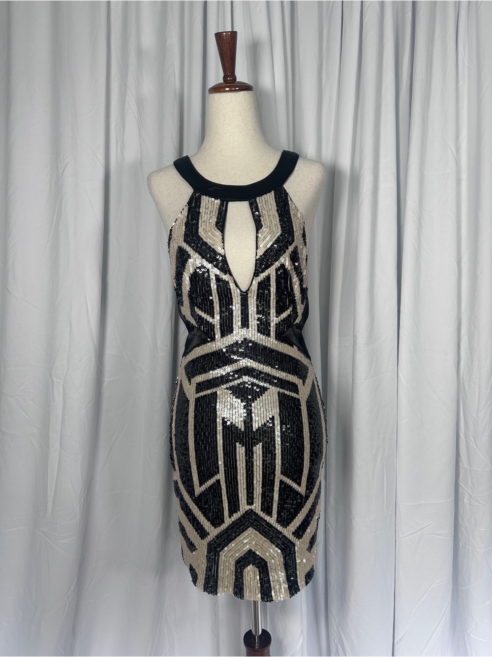 Y2K bebe Black and Champagne Sequin Mini Dress